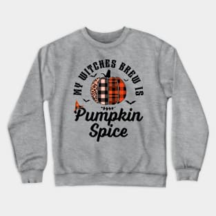 My Witches Brew Is Pumpkin Spice Halloween Plaid Leopard Crewneck Sweatshirt